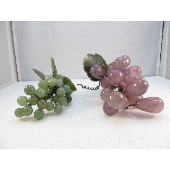 Amethyst and Green Aventurine Stone Grape Clusters with Leaves Set of 2 - Picture 15 of 16